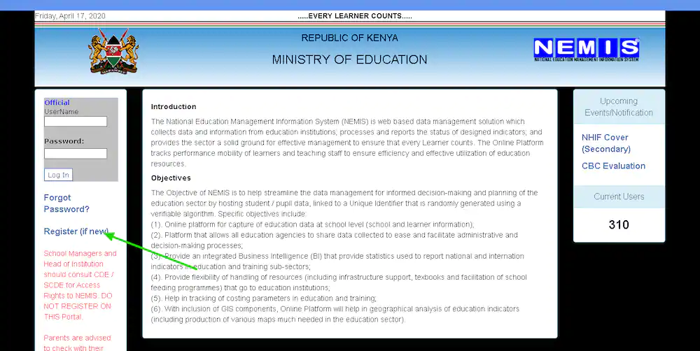 How do I register on NEMIS Portal?