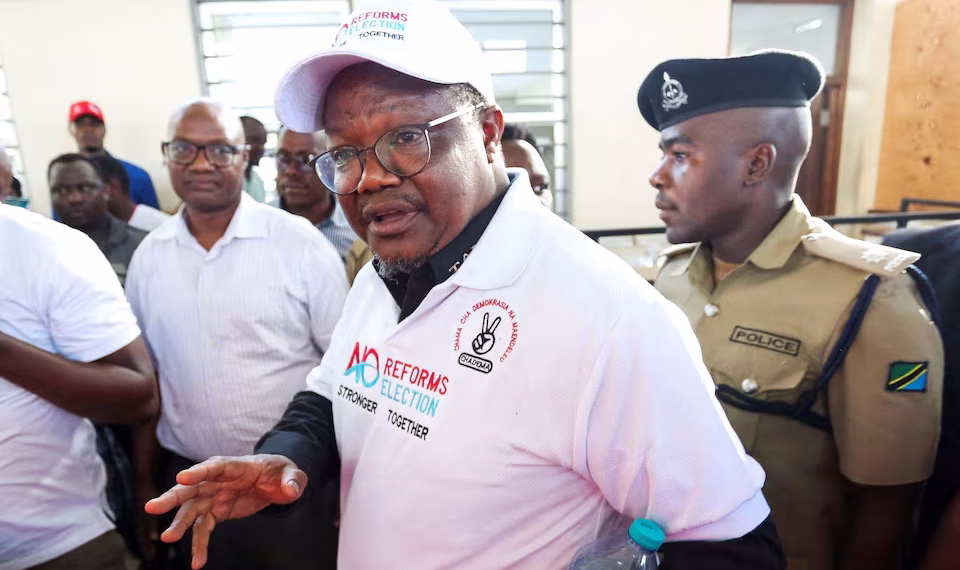 Tanzanian opposition leader and former presidential candidate of CHADEMA party Tundu Lissu is escorted as he walks at the Kisutu Resident Magistrate Court in Dar es Salaam, Tanzania April 10, 2025.